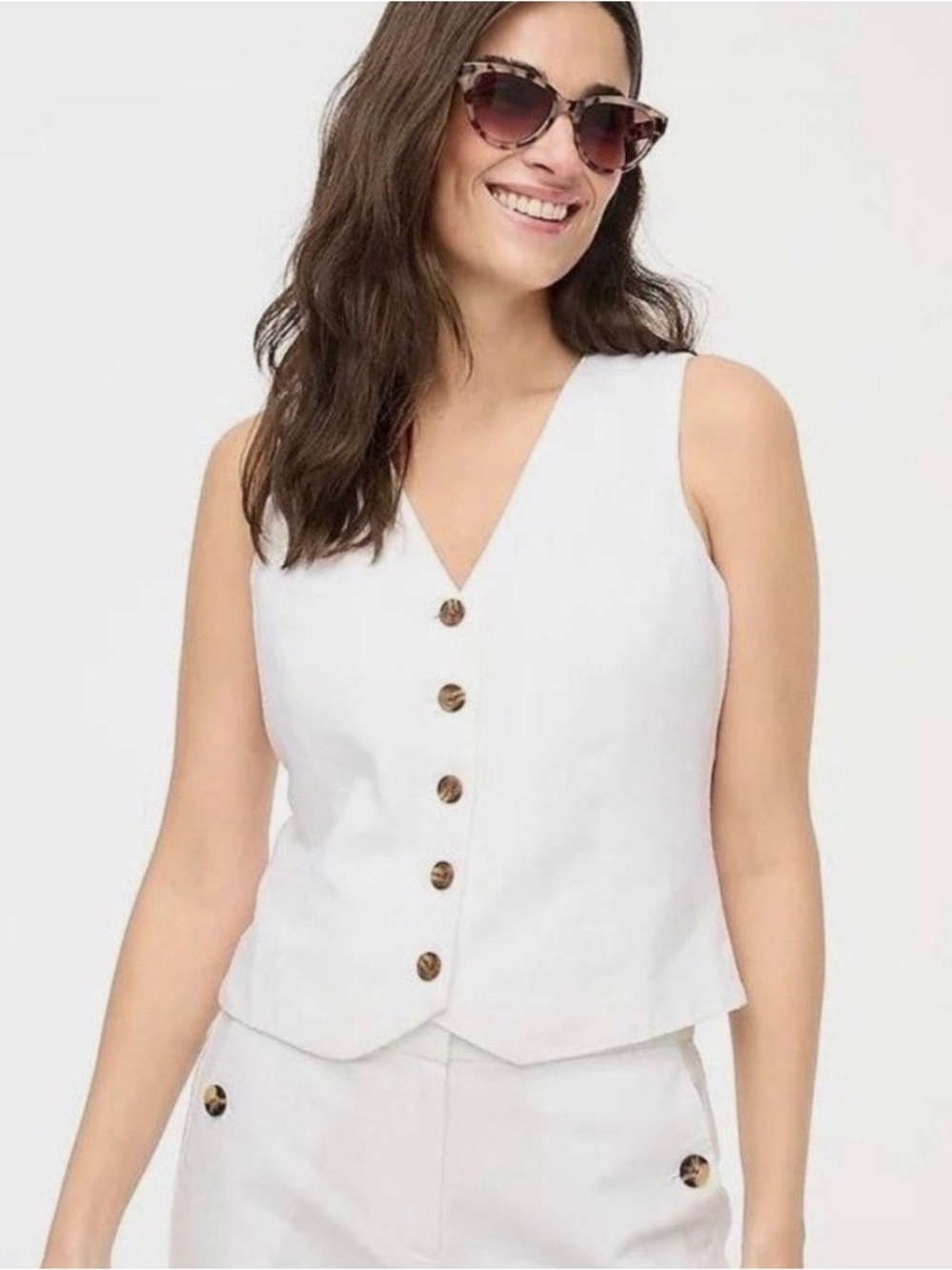 J. Crew White Button Down Vest Linen Blend Tailored Size 16 Plus Size